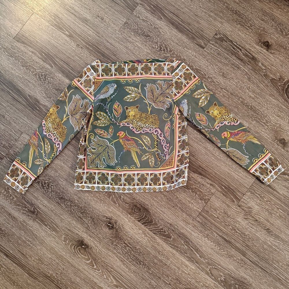 J. Crew Ornate Jungle Print Boat Neck Drapey Top